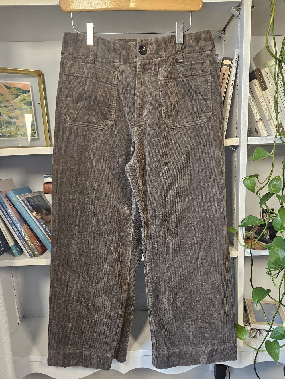 Quince Wide-Leg Brushed Corduroy Cropped Pants Brown Size 8 Capsule Organic